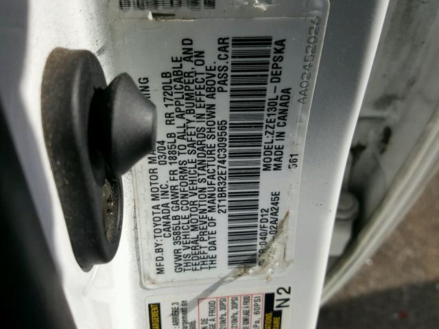 2T1BR32E74C309565 - 2004 TOYOTA COROLLA CE WHITE photo 10