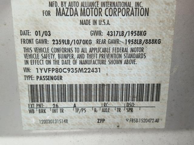 1YVFP80C935M22431 - 2003 MAZDA 6 I SILVER photo 10