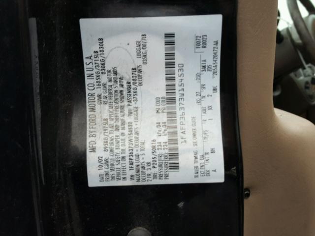 1FAFP36373W154530 - 2003 FORD FOCUS SE BLACK photo 10