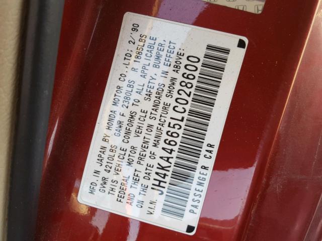 JH4KA4665LC028600 - 1990 ACURA LEGEND L BURGUNDY photo 10