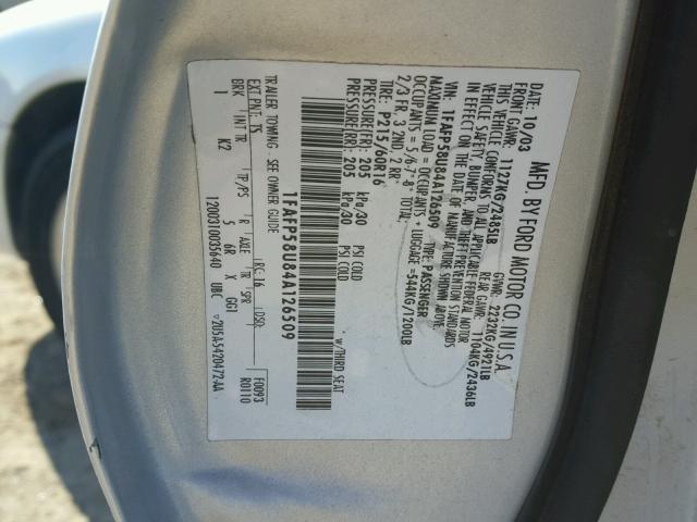 1FAFP58U84A126509 - 2004 FORD TAURUS SE GRAY photo 10