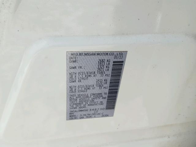 5N1AL0MM0DC348230 - 2013 INFINITI JX35 BASE WHITE photo 10