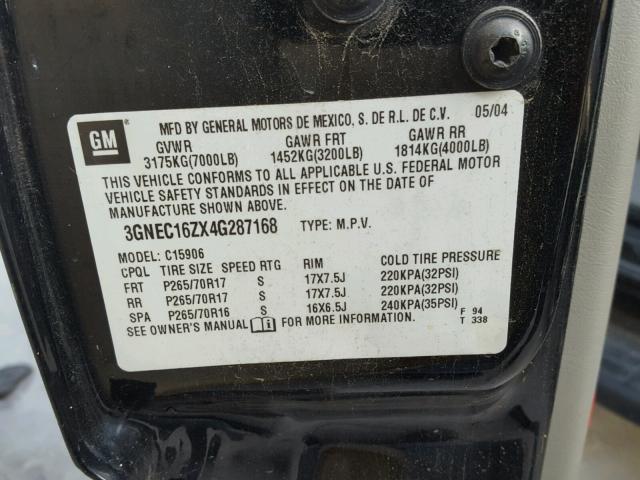 3GNEC16ZX4G287168 - 2004 CHEVROLET SUBURBAN C BLACK photo 10