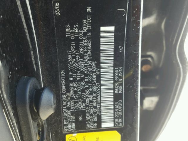 JTEEW21A660029367 - 2006 TOYOTA HIGHLANDER BLACK photo 10