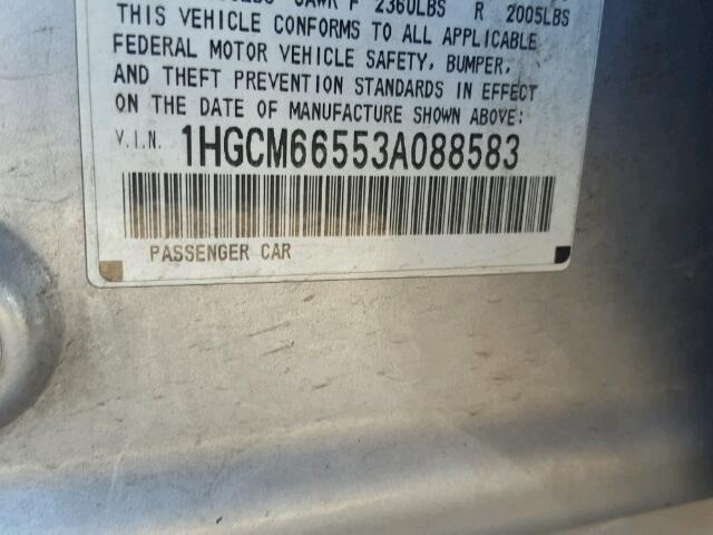 1HGCM66553A088583 - 2003 HONDA ACCORD EX SILVER photo 10