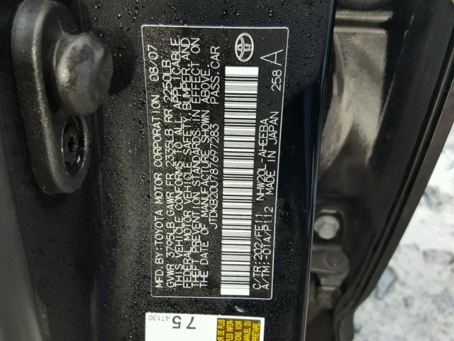 JTDKB20U787697283 - 2008 TOYOTA PRIUS BLACK photo 10