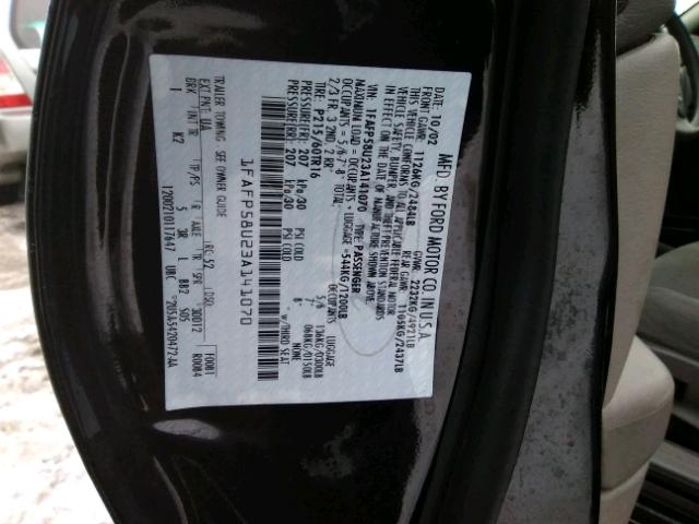 1FAFP58U23A141070 - 2003 FORD TAURUS SE BLACK photo 10