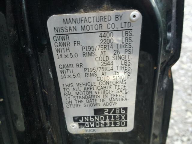 JN6ND11SXGW023130 - 1986 NISSAN D21 SHORT BLACK photo 10