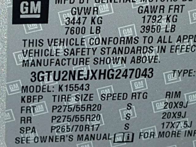 3GTU2NEJXHG247043 - 2017 GMC SIERRA K15 SILVER photo 10