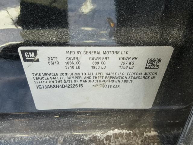 1G1JA5SH4D4222615 - 2013 CHEVROLET SONIC LS BLACK photo 10