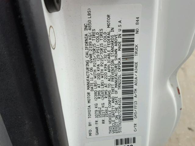 5TETX22N57Z364101 - 2007 TOYOTA TACOMA ACC WHITE photo 10