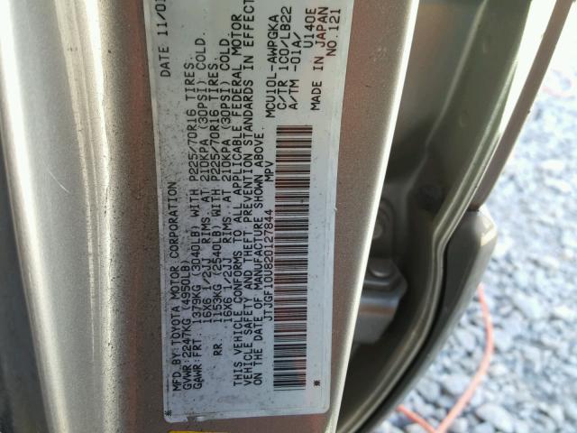 JTJGF10U820127844 - 2002 LEXUS RX 300 SILVER photo 10