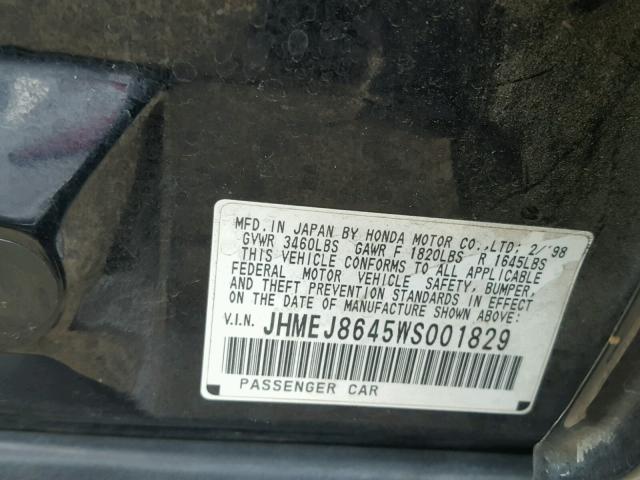 JHMEJ8645WS001829 - 1998 HONDA CIVIC EX BLACK photo 10