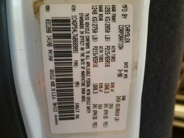 1C4GP54L7WB689091 - 1998 CHRYSLER TOWN & COU WHITE photo 10