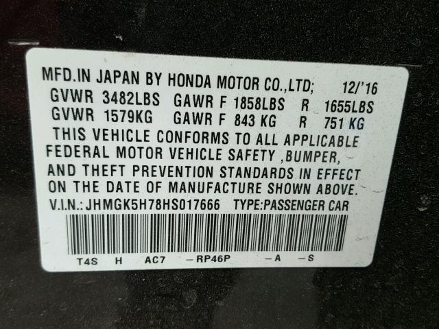 JHMGK5H78HS017666 - 2017 HONDA FIT EX PURPLE photo 10