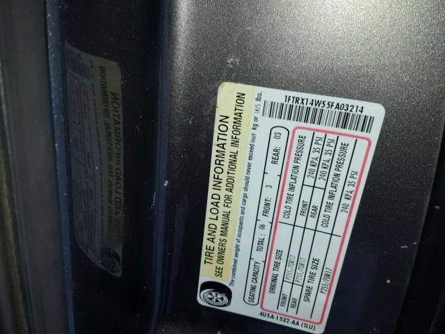 1FTRX14W55FA03214 - 2005 FORD F150 Gris foto 10