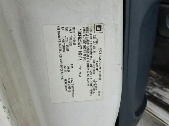 1GCFG25W5Y1167118 - 2000 CHEVROLET EXPRESS G2 WHITE photo 10