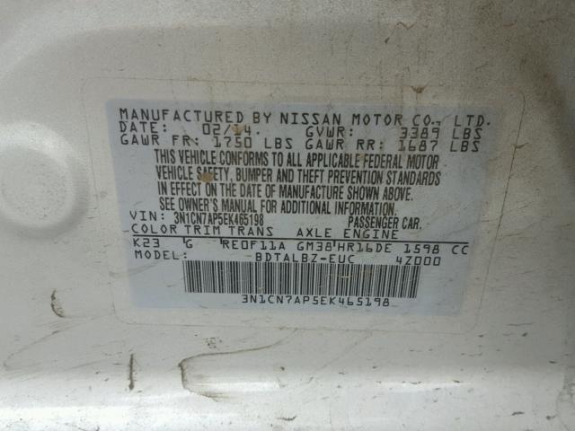 3N1CN7AP5EK465198 - 2014 NISSAN VERSA S SILVER photo 10