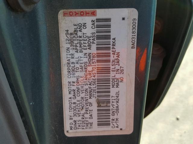 JT2EL56E4S7015780 - 1995 TOYOTA TERCEL DX GREEN photo 10