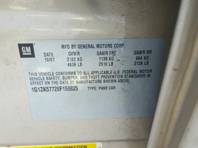 1G1ZK57728F150825 - 2008 CHEVROLET MALIBU LTZ 金色 照片 10