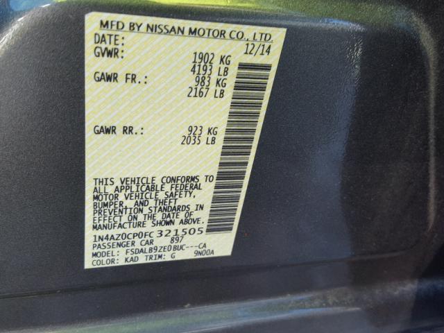 1N4AZ0CP0FC321505 - 2015 NISSAN LEAF S GRAY photo 10