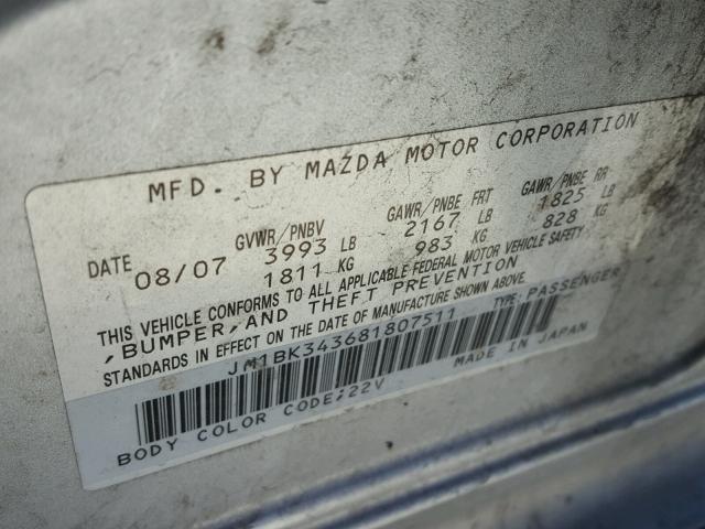 JM1BK343681807511 - 2008 MAZDA 3 HATCHBAC SILVER photo 10