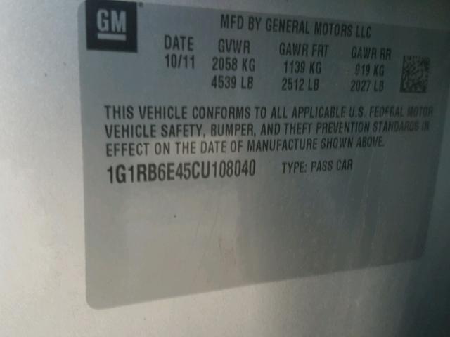 1G1RB6E45CU108040 - 2012 CHEVROLET VOLT SILVER photo 10