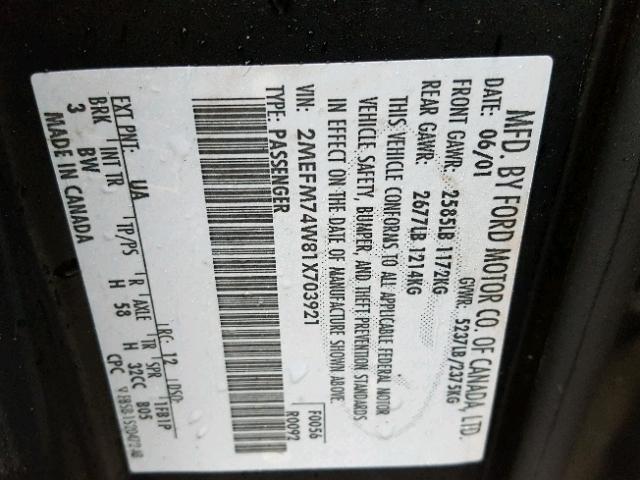 2MEFM74W81X703921 - 2001 MERCURY GRAND MARQ BLACK photo 10