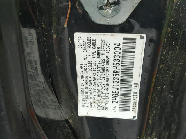 2HGEJ1235RH533004 - 1994 HONDA CIVIC EX BLACK photo 10