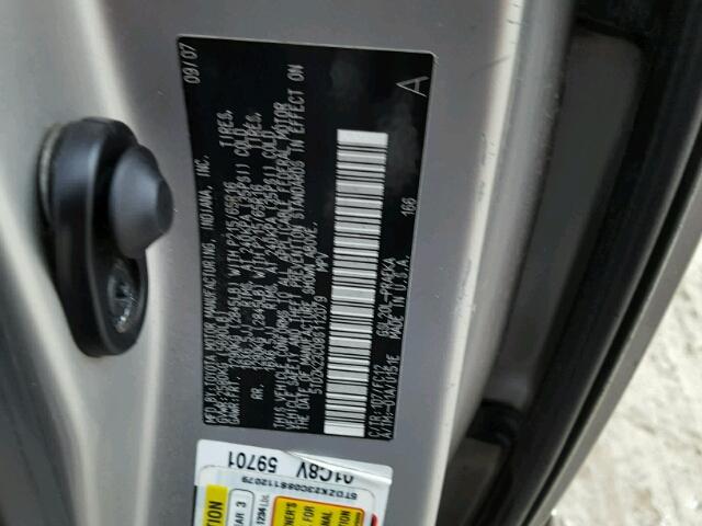 5TDZK23C08S112079 - 2008 TOYOTA SIENNA CE GRAY photo 10