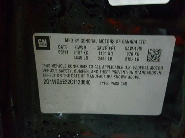 2G1WG5E32C1130840 - 2012 CHEVROLET IMPALA LT BLACK photo 10