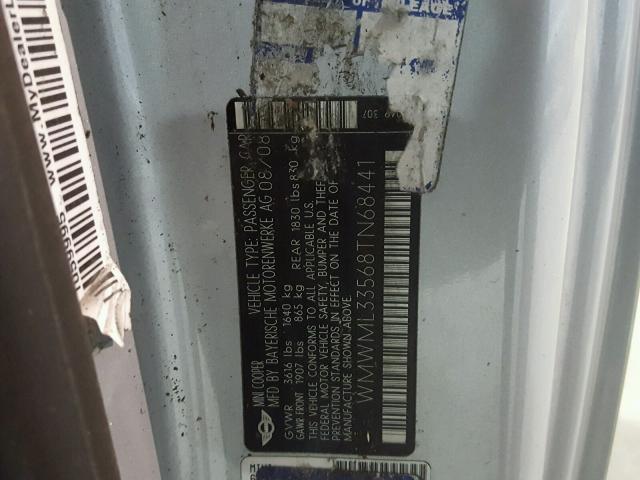 WMWML33568TN68441 - 2008 MINI COOPER CLU SILVER photo 10