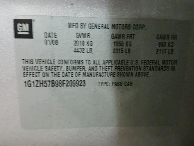 1G1ZH57B98F209923 - 2008 CHEVROLET MALIBU 1LT 灰色 照片 10