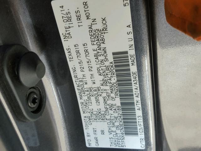 5TFNX4CN3EX042189 - 2014 TOYOTA TACOMA GRAY photo 10