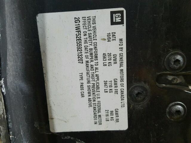 2G1WF52E559213207 - 2005 CHEVROLET IMPALA 黑色 照片 10