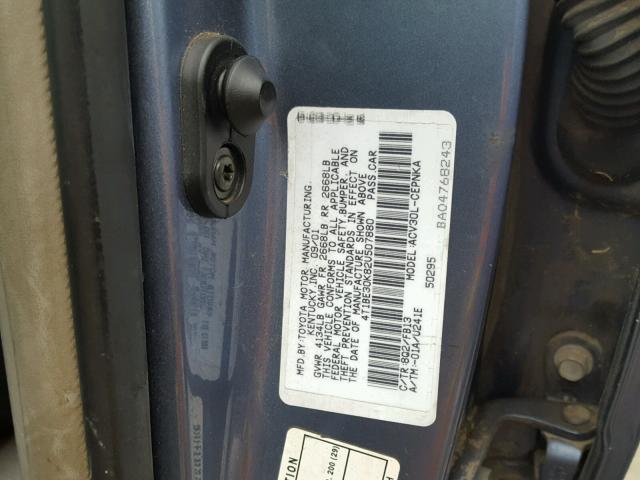 4T1BE30K82U507880 - 2002 TOYOTA CAMRY LE BLUE photo 10