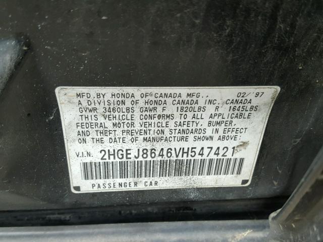 2HGEJ8646VH547421 - 1997 HONDA CIVIC EX BLACK photo 10