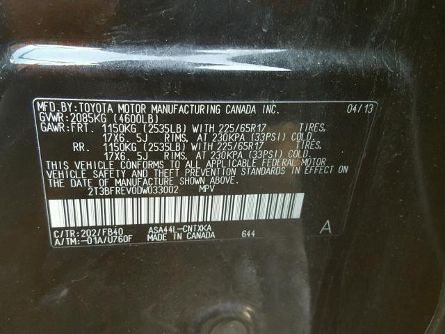 2T3BFREV0DW033002 - 2013 TOYOTA RAV4 LE Qara foto 10