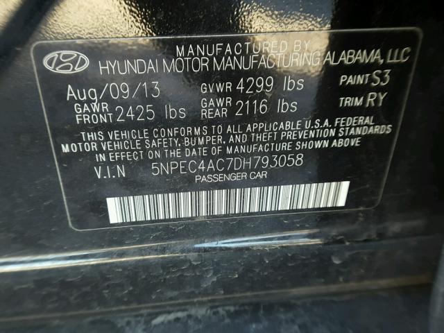 5NPEC4AC7DH793058 - 2013 HYUNDAI SONATA SE BLACK photo 10