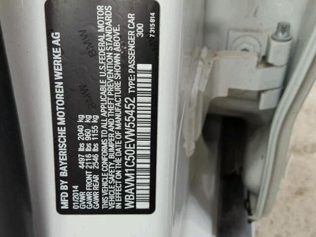 WBAVM1C50EVW55452 - 2014 BMW X1 SDRIVE2 WHITE photo 10