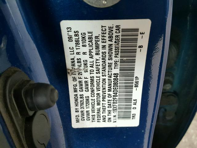 19XFB2F84DE080848 - 2013 HONDA CIVIC EX ლურჯი ფოტო 10