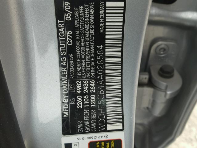 WDDHF5GB4AA028584 - 2010 MERCEDES-BENZ E 350 GRAY photo 10