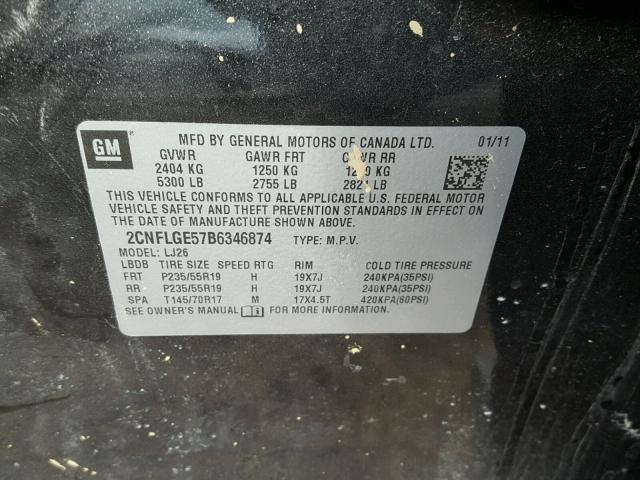 2CNFLGE57B6346874 - 2011 CHEVROLET EQUINOX LT BLACK photo 10