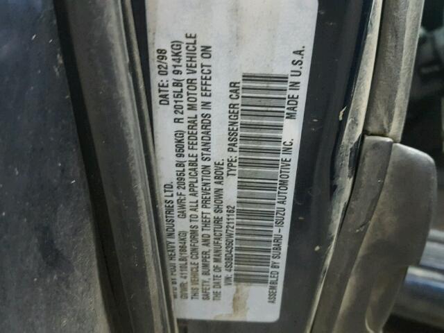 4S3BD4350W7211162 - 1998 SUBARU LEGACY L BLUE photo 10