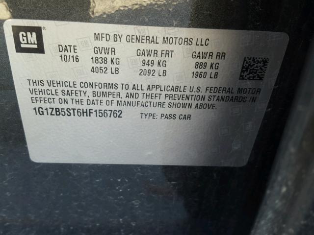 1G1ZB5ST6HF156762 - 2017 CHEVROLET MALIBU LS GRAY photo 10