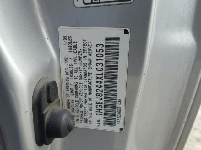 1HGEJ8244XL031053 - 1999 HONDA CIVIC EX ვერცხლისფერი ფოტო 10