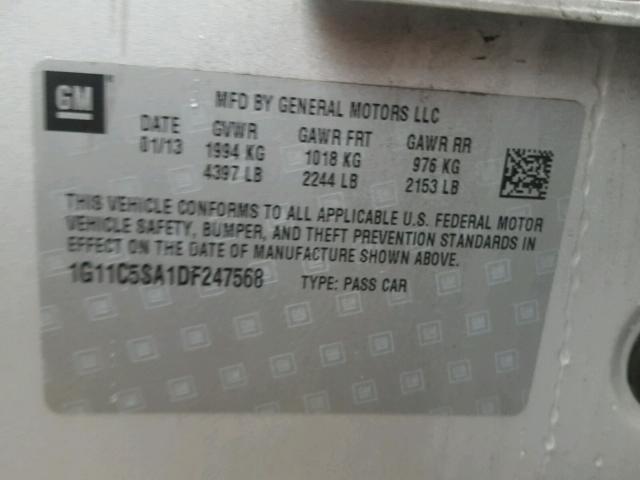 1G11C5SA1DF247568 - 2013 CHEVROLET MALIBU 1LT 银色 照片 10