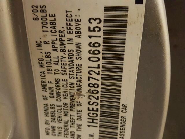 1HGES26872L066153 - 2002 HONDA CIVIC EX SILVER photo 10