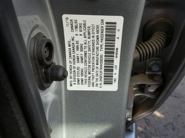 2HGFC2F7XHH506395 - 2017 HONDA CIVIC EX SILVER photo 10