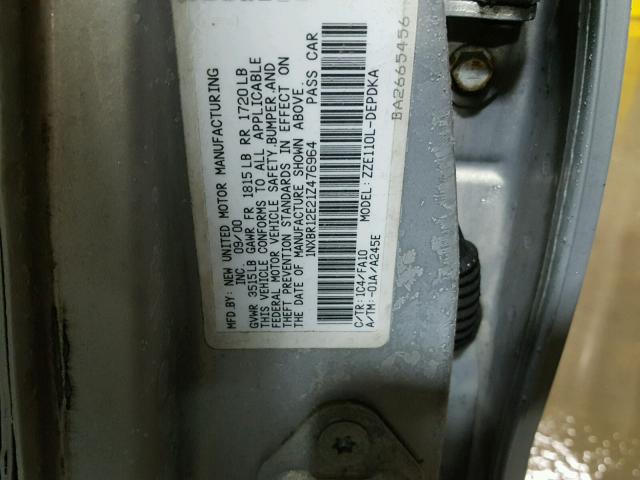 1NXBR12E21Z476964 - 2001 TOYOTA COROLLA CE SILVER photo 10